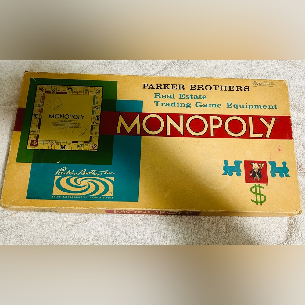 Monopoly game, made in USA, 1961. Very good used condition. Original box.